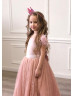 Mauve Velvet Tulle Pearl Flower Girl Dress